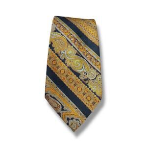 Vintage LANVIN Silk tie Black Yellow